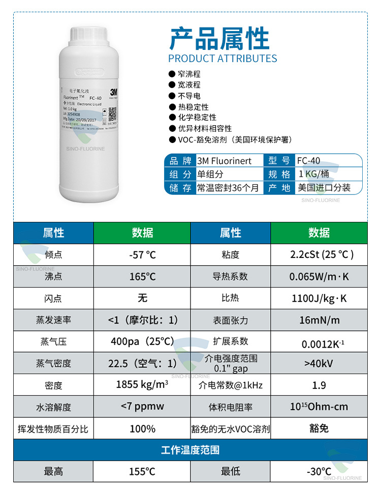 3M FluorinertFC-40氟化液性能参数