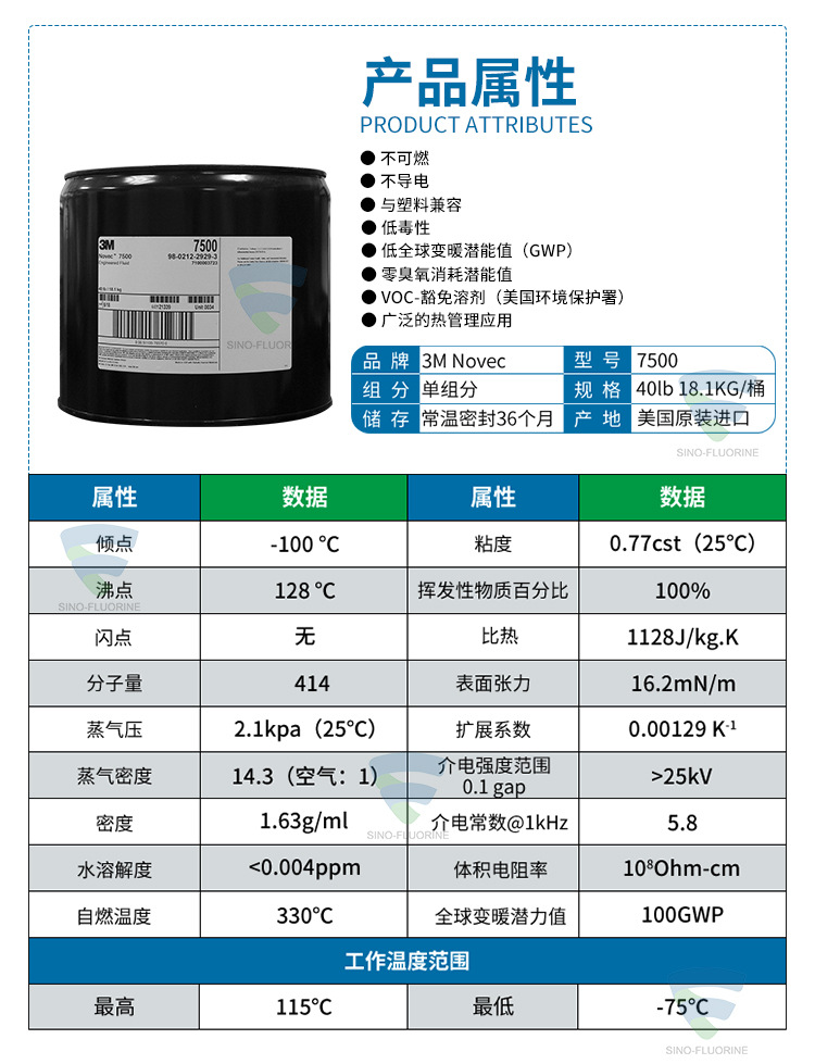 3M7500电子氟化液性能参数